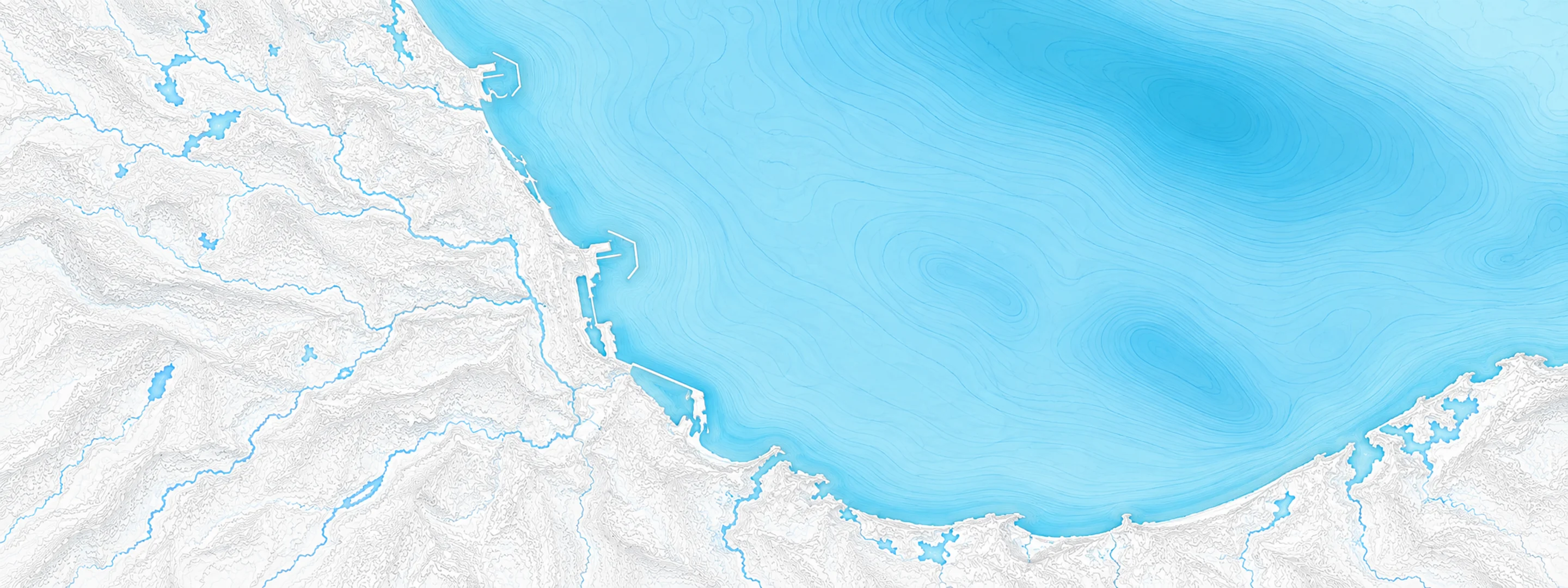 Illustrated cartographic portrait of Lake Michigan at Chicago